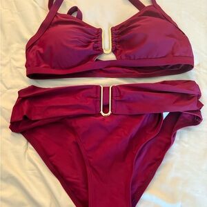 Women’s Magenta Two-Piece Bikini with Gold Accent